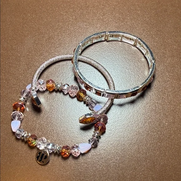 Bomb Party Peach Stack. Elegant Silver, Peach and Pink Bracelet Set - Picture 7 of 8